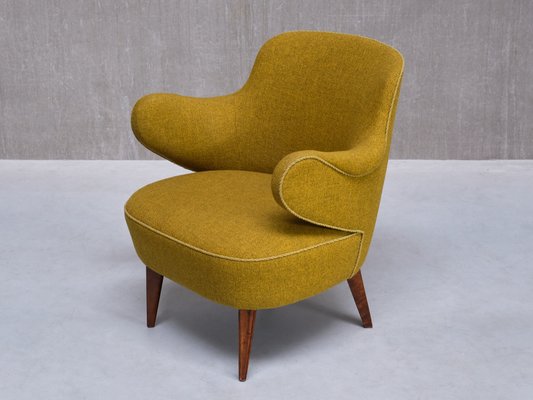 Armchairs in Birch and Chartreuse Wool, 1940s, Set of 3-FMT-2008443