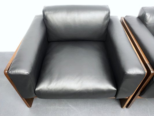 Armchairs in Black Leather by Tobia Scarpa for Gavina, Italy, 1970s, Set of 2-YZD-1765237