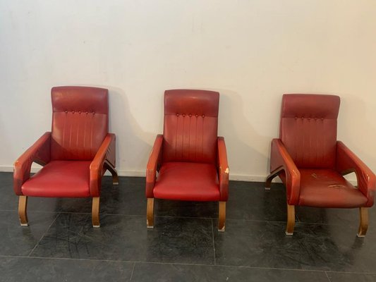 Armchairs in Curved Plywood with Steel Fittings, 1960s, Set of 3-IJR-1145195