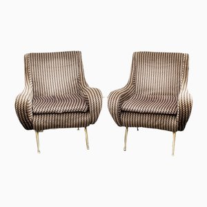 Armchairs in Fabric with Brass Legs, Italy, 1960s, Set of 2-VCV-1264397