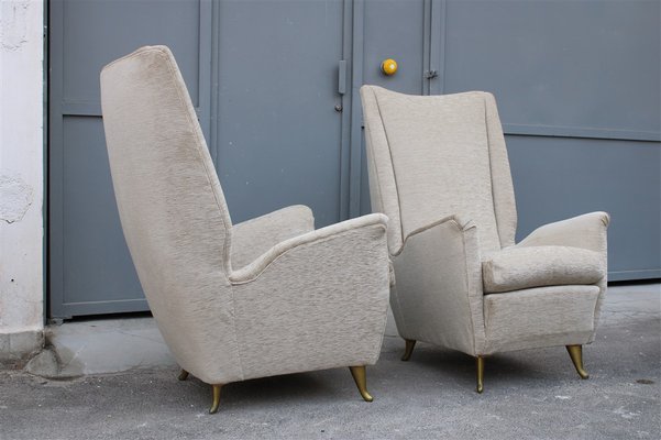 Armchairs in Gilded Aluminum & Velvet from ISA, 1950s, Set of 2-EH-989960