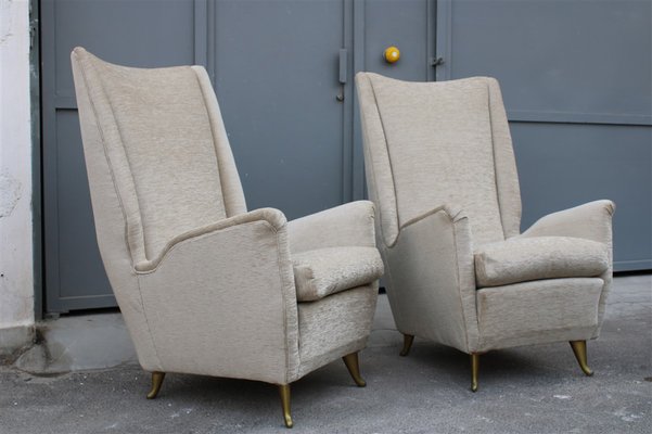 Armchairs in Gilded Aluminum & Velvet from ISA, 1950s, Set of 2-EH-989960