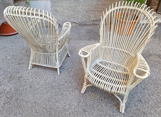 Armchairs in Malacca and Bamboo Laquered White, 1960s, Set of 2-OHK-1787038