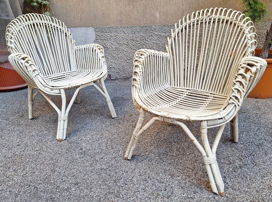 Armchairs in Malacca and White Laquered Bamboo, 1960s, Set of 2-OHK-1787039