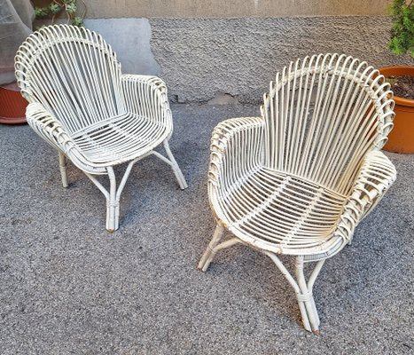 Armchairs in Malacca and White Laquered Bamboo, 1960s, Set of 2-OHK-1787039