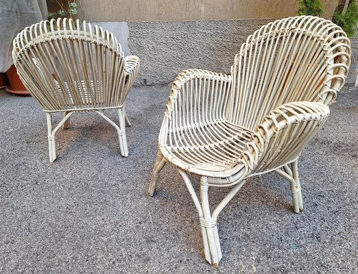 Armchairs in Malacca and White Laquered Bamboo, 1960s, Set of 2-OHK-1787039