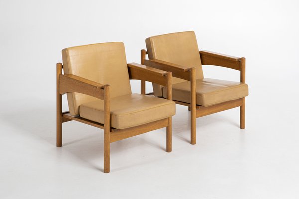 Armchairs in Oak and Leather by Uluv Krasna Jizba, 1960s, Set of 2-IVW-1338006