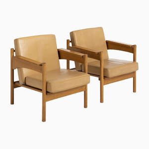 Armchairs in Oak and Leather by Uluv Krasna Jizba, 1960s, Set of 2-IVW-1338006