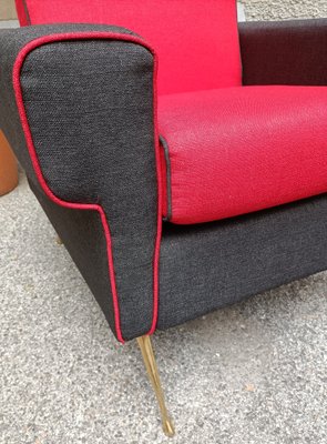 Armchairs in Red and Black with Brass Legs, 1950s, Set of 2-OHK-1309298