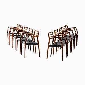 Armchairs in Rosewood and Black Leather attributed to Niels Otto Møller, 1960s, Set of 10-SC-1813925