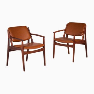 Armchairs in Teak and Leather by Arne Vodder for Vamo, Denmark, 1960s, Set of 2-ZGQ-1734452