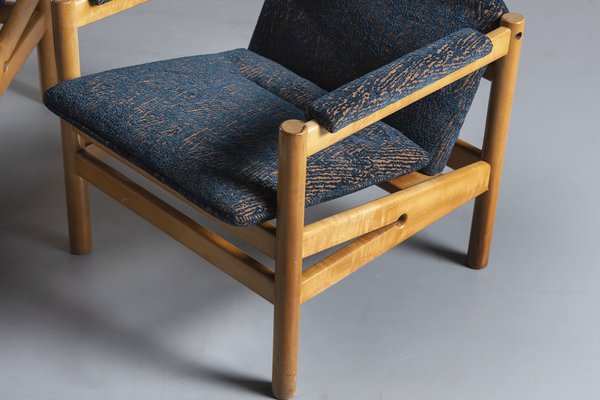 Armchairs in Teak with Blue Patterned Cushions, 1969, Set of 2-SPE-1811323