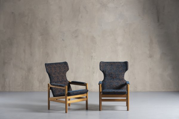 Armchairs in Teak with Blue Patterned Cushions, 1969, Set of 2-SPE-1811323