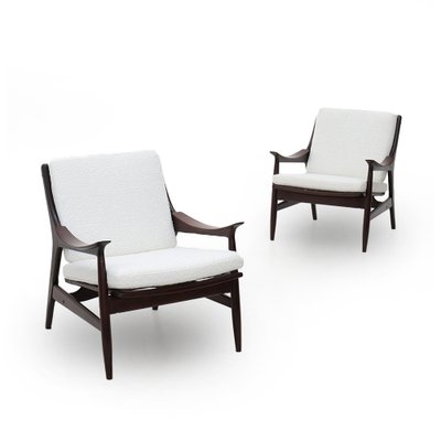 Armchairs in Wood and White Bouclé by Mario Franchioni for Framar, 1960s, Set of 2-EZ-1776687