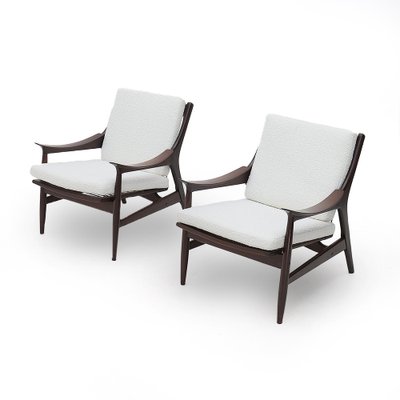 Armchairs in Wood and White Bouclé by Mario Franchioni for Framar, 1960s, Set of 2-EZ-1776687