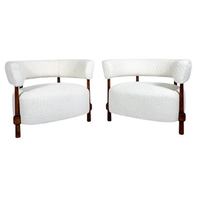 Armchairs in Wood and White Boucle Fabric, Italy-FGA-2041588