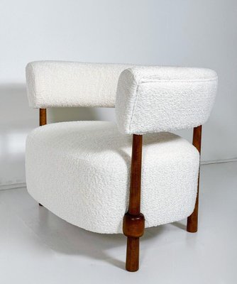 Armchairs in Wood and White Boucle Fabric, Italy-FGA-2041588