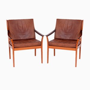 Armchairs Model Vinett in Rosewood and Leather by Torbjørn Afdal for Bruksbo, 1960s, Set of 2-DQ-1726340