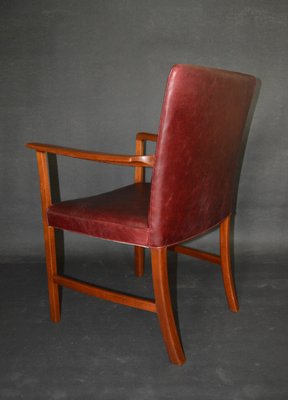 Armchairs of Burgundy Red Leather Teak by Ole Wanscher for A.J. Iversen, 1950s, Set of 2-ZKR-2023757