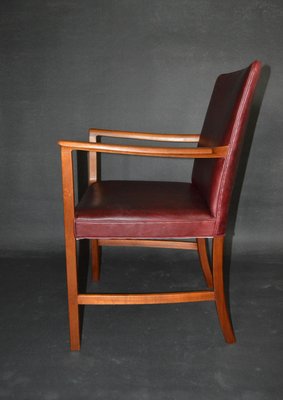 Armchairs of Burgundy Red Leather Teak by Ole Wanscher for A.J. Iversen, 1950s, Set of 2-ZKR-2023757