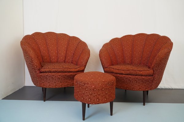 Armchairs & Ottoman in the Style of Gio Ponti, Italy, 1950s, Set of 3-OT-765535