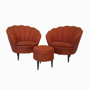 Armchairs & Ottoman in the Style of Gio Ponti, Italy, 1950s, Set of 3-OT-765535