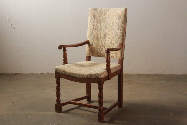 Armchiar Throne in Peacock Upholstery, Denmark, 1920s-QNP-2016626