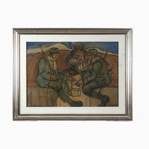 Aroldo Bonzagni, Soldiers, Pastel on Cardboard, Early 20th Century, Framed-ZCI-1762107