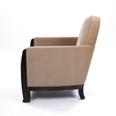 Art Dcco French Macassar Veneered Armchairs in Beige Colored Velvet, 1930s, Set of 2-SER-2026454