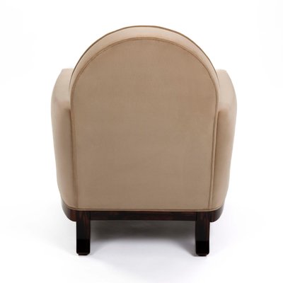 Art Dcco French Macassar Veneered Armchairs in Beige Colored Velvet, 1930s, Set of 2-SER-2026454