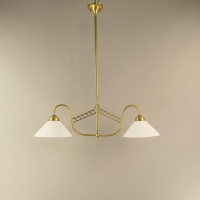 Art Deco 2-Arm Brass Pendant Lamp, Vienna, 1920s-KDB-1791556