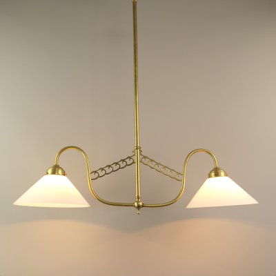 Art Deco 2-Arm Brass Pendant Lamp, Vienna, 1920s-KDB-1791556