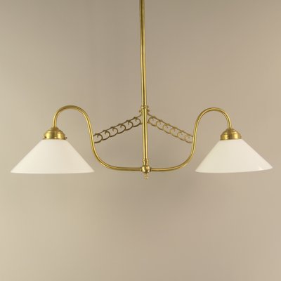 Art Deco 2-Arm Brass Pendant Lamp, Vienna, 1920s-KDB-1791556