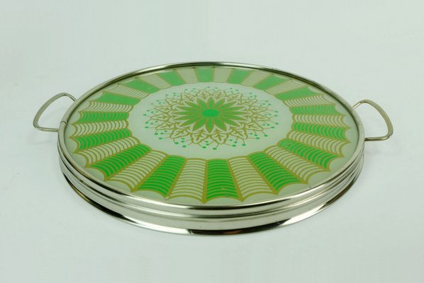 Art Deco Abstract Glass & Metal Tray, 1930s-FH-1438702