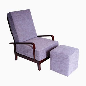 Art Deco Adjustable Armchair with Footstool, 1930s, Set of 2-TZ-620678