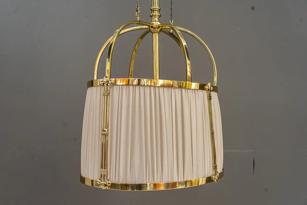 Art Deco Adjustable Pendant Lamp with Fabric Shade, 1920s-SPD-1326210