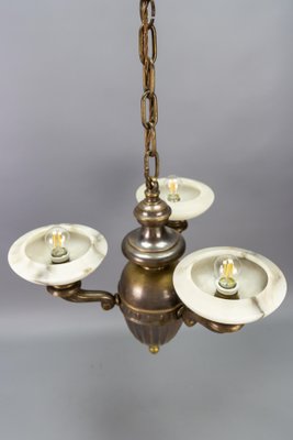 Art Deco Alabaster and Brass 3-Light Chandelier, 1930s-KEG-1738260