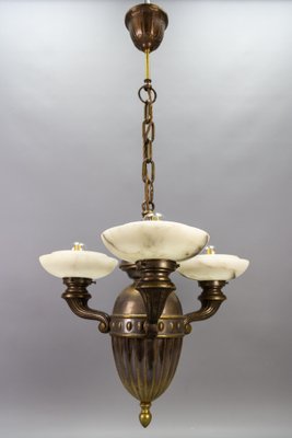 Art Deco Alabaster and Brass 3-Light Chandelier, 1930s-KEG-1738260