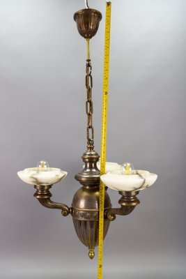 Art Deco Alabaster and Brass 3-Light Chandelier, 1930s-KEG-1738260