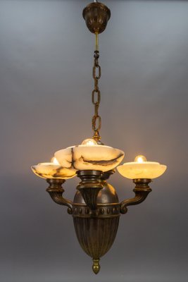 Art Deco Alabaster and Brass 3-Light Chandelier, 1930s-KEG-1738260