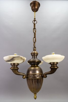 Art Deco Alabaster and Brass 3-Light Chandelier, 1930s-KEG-1738260