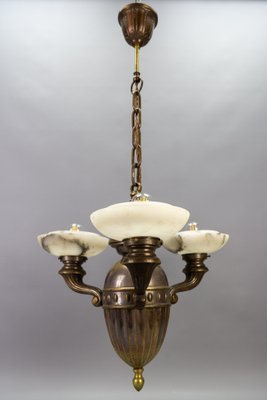 Art Deco Alabaster and Brass 3-Light Chandelier, 1930s-KEG-1738260