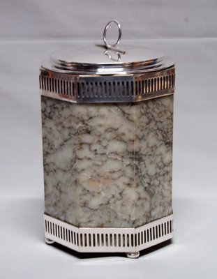 Art Deco Alabaster and Silver Metal Ice Bucket, 1930s-AWH-659537