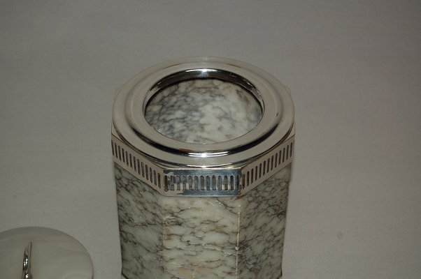 Art Deco Alabaster and Silver Metal Ice Bucket, 1930s-AWH-659537