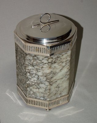 Art Deco Alabaster and Silver Metal Ice Bucket, 1930s-AWH-659537