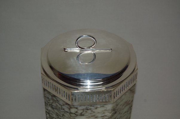 Art Deco Alabaster and Silver Metal Ice Bucket, 1930s-AWH-659537