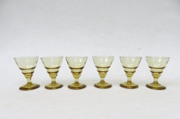 Art Deco Amber-Colored Mouthblown Liquor Glasses, 1920s, Set of 6-EY-1436421