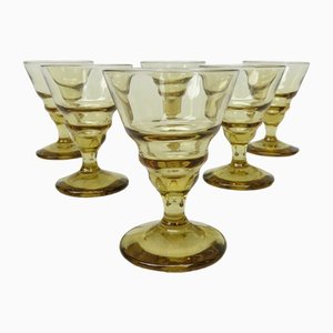 Art Deco Amber-Colored Mouthblown Liquor Glasses, 1920s, Set of 6-EY-1436421