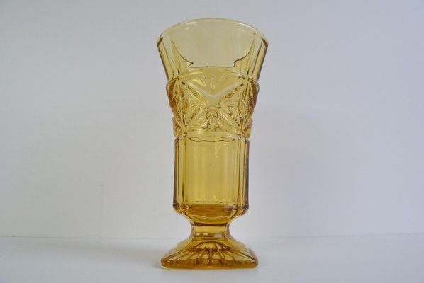 Art Deco Amber Glass Vase, 1940s-TZ-2018670