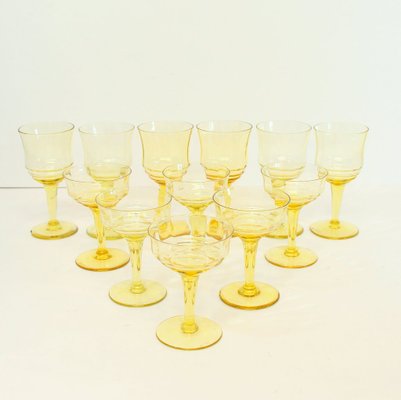 Art Deco Amber Wine and Cocktail Set, 1940s, Set of 12-NE-683571